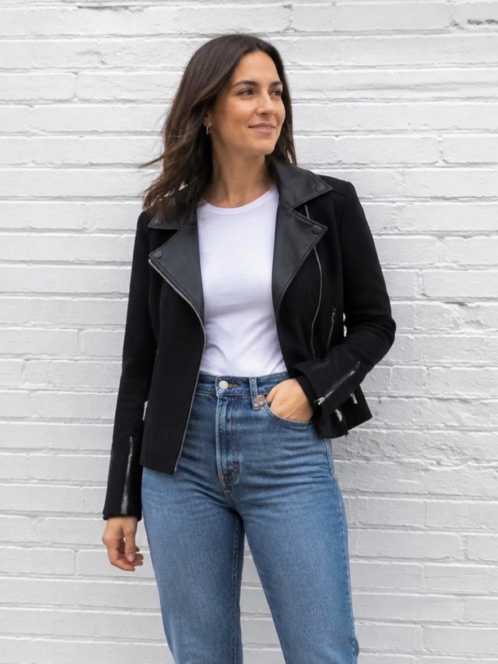 Ted Baker Black Moto Jacket with Leather Lapels and Zip Details